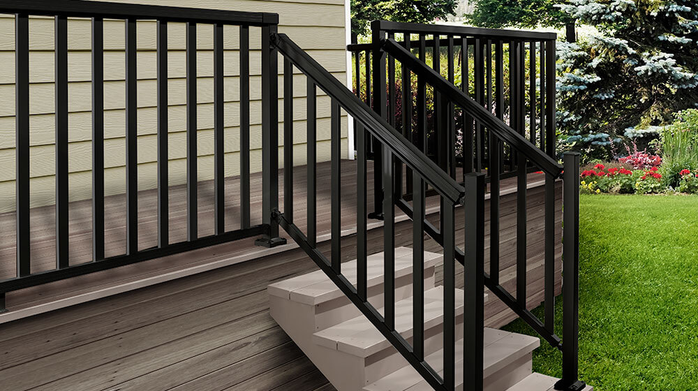 Wide Black Picket Stair Railing Aluminium Balustrade